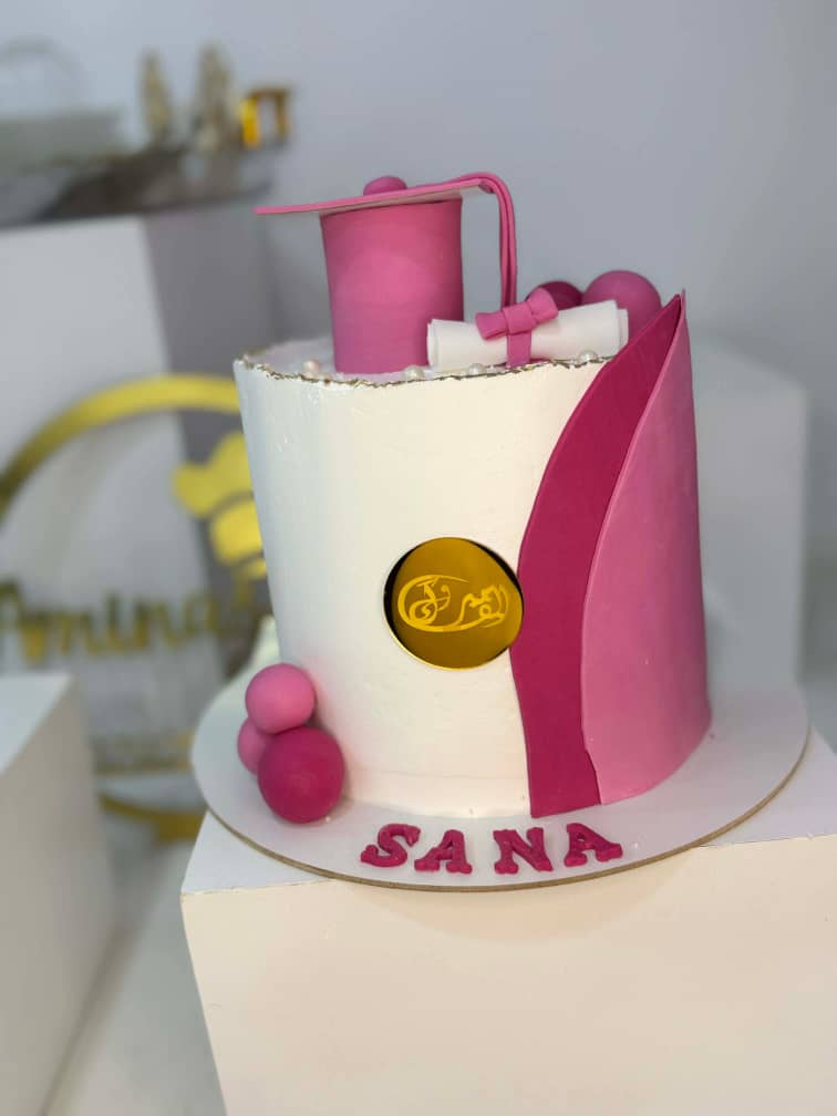 Pink graduation cake